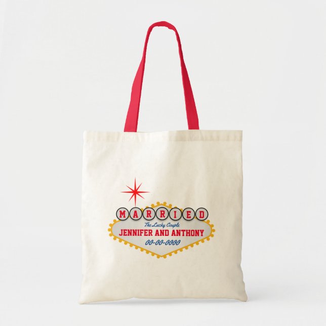 Bolso De Tela Signo de bienvenida de Vegas Casado Personalizado (Frente)