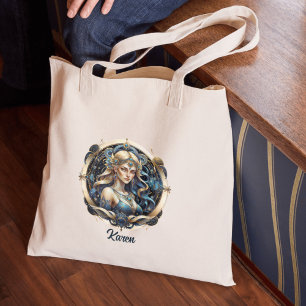 Bolso De Tela Signo de estrella de la doncella azul de oro elega