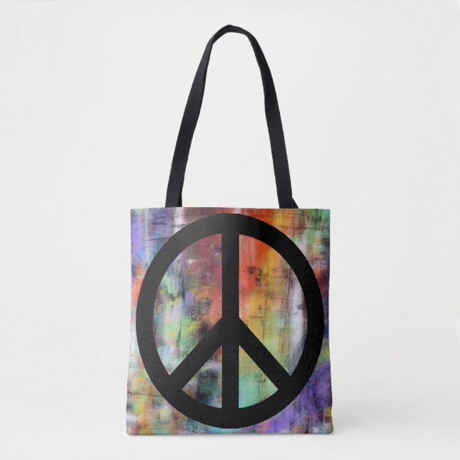 Bolso De Tela Signo de la paz artístico del Grunge (Anverso)