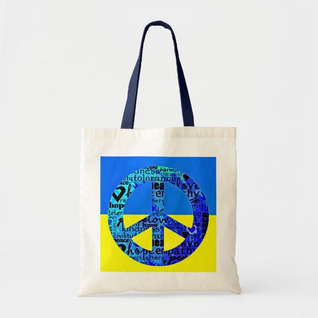 Bolso De Tela Signo de paz azul con bandera de Ucrania (Frente)