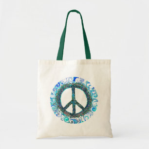 Bolso De Tela Signo de paz con olas azules