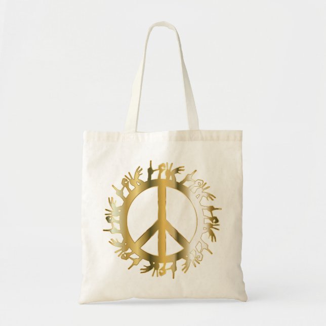 BOLSO DE TELA SIGNO DE PAZ DE AMOR DE MANOS (Frente)