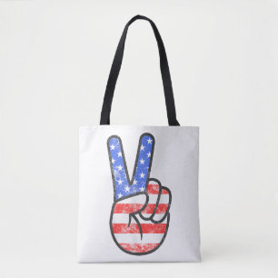 Bolso De Tela Signo de paz de bandera estadounidense da la mano 