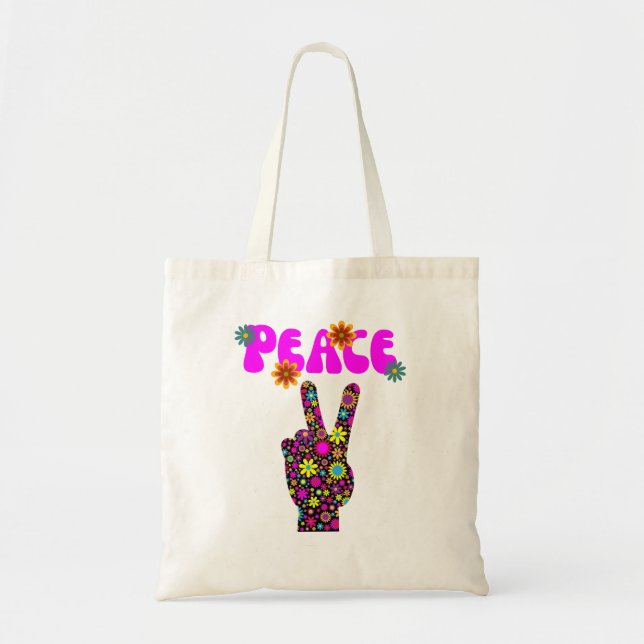 Bolso De Tela Signo de paz de flor retro (Frente)