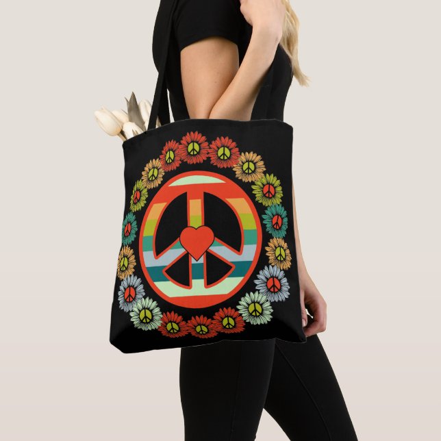 Bolso De Tela Signo de paz de flores retro hippy (Detalle)