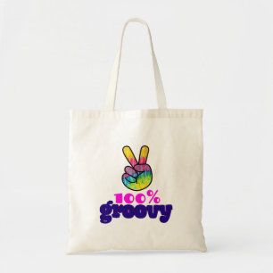 Bolso De Tela Signo de paz de mano arcoiris 100% Groovy