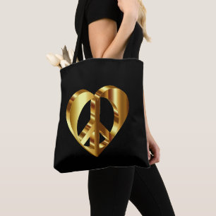 Bolso De Tela Signo de paz dorada con corazón de oro