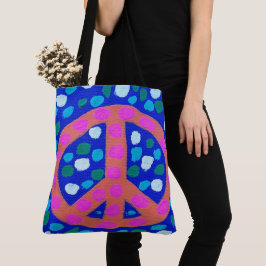 Bolso De Tela Signo de paz naranja en azul