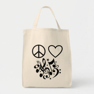 Bolso De Tela Signo de Paz Negro Corazón Rojo Armonía Musical