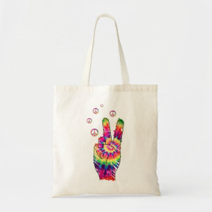 Bolso De Tela Signo de paz psicodélica de tinte retro arcoiris