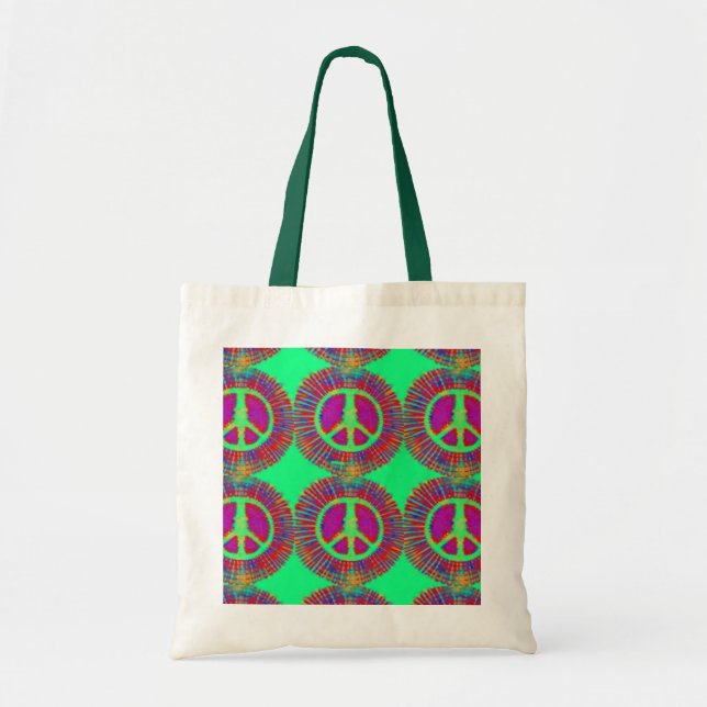 Bolso De Tela Signo de paz psicodélico trippy Tie-Dye (Frente)