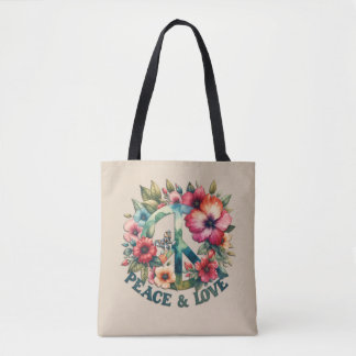 Bolso De Tela Signo de paz retro "Paz y amor" de los 70 de porra