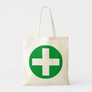 Bolso De Tela Signo más en blanco con verde