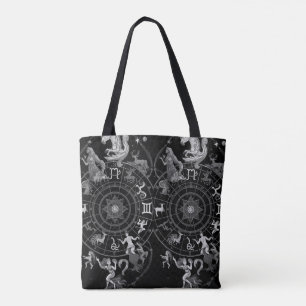 Bolso De Tela Signos zodiacales astrológicos en blanco y negro e