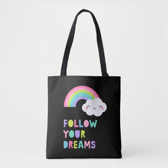 Bolso De Tela Sigue tus sueños una nube arcoiris suave (Anverso)
