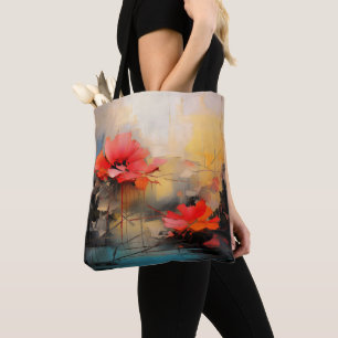 Bolso De Tela Silencio Carmesí – Amapolas Abstractas en Luz Urba