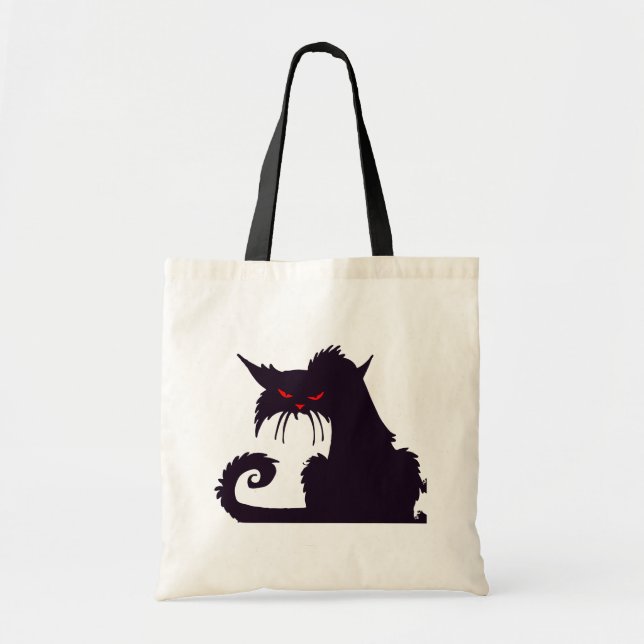 Bolso De Tela Silhouette de gato negro malvado con ojos rojos (Frente)