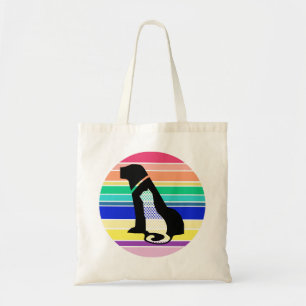 Bolso De Tela Silhouette de gato y perro en franjas coloridas