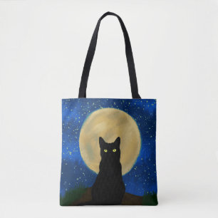 Bolso De Tela Silhouette de Halloween Black Cat Moonlit