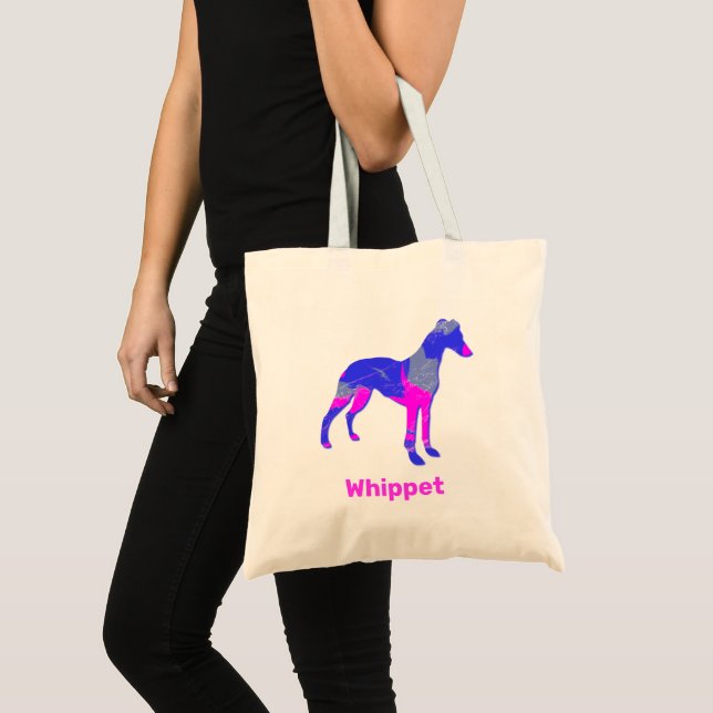 Bolso De Tela Silhouette de perro blanco Crazy Pink caliente (Anverso (producto))