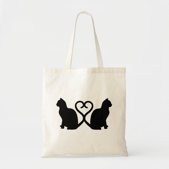 Bolso De Tela Silhouette del corazón de dos gatos (Frente)