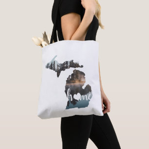 Bolso De Tela Silhouette Del Estado De Michigan En Blanco
