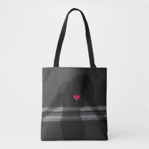 Bolso De Tela Silhouette of Woman, Flower Hearth & Love Text