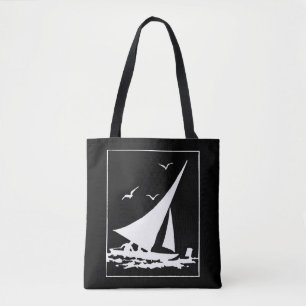 Bolso De Tela Silhouette Retro Sailboat