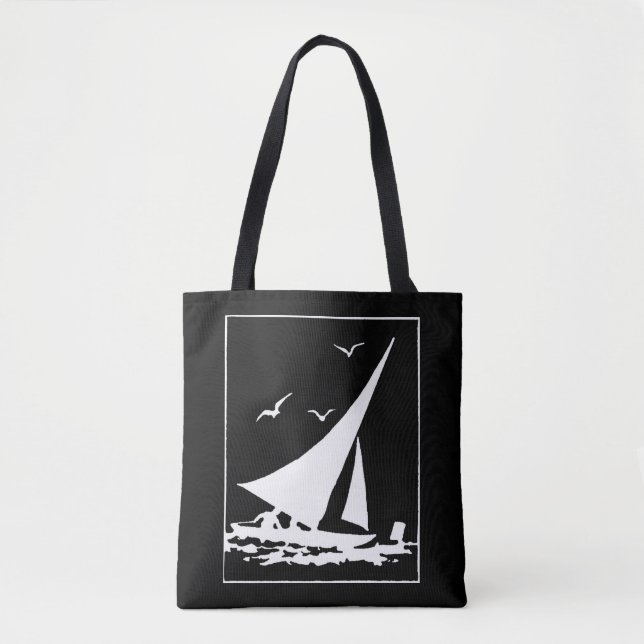 Bolso De Tela Silhouette Retro Sailboat (Anverso)