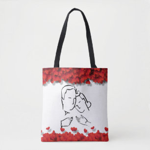 Bolso De Tela Silhouette romántica Pareja Corazones Glamorosos