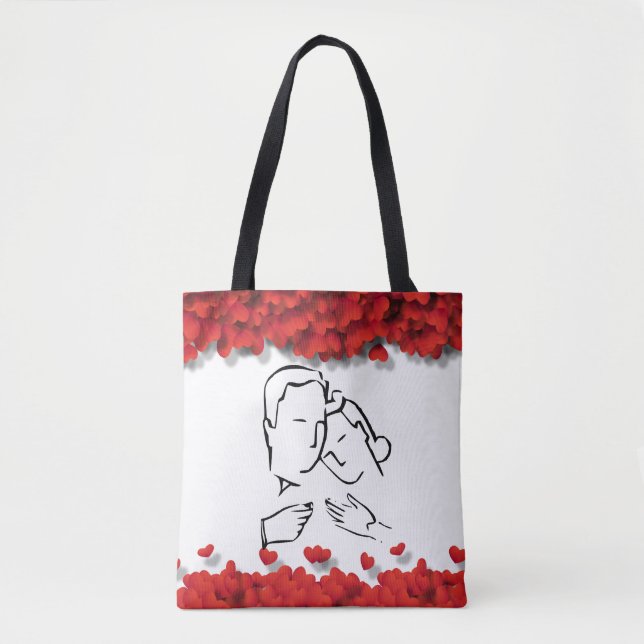 Bolso De Tela Silhouette romántica Pareja Corazones Glamorosos (Anverso)