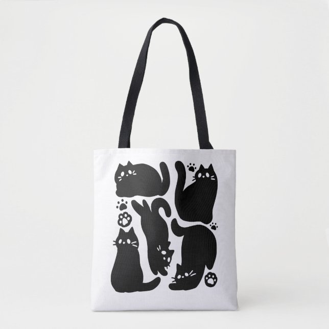 Bolso De Tela Silhouettes de gato negro - Diseño felino lindo (Anverso)