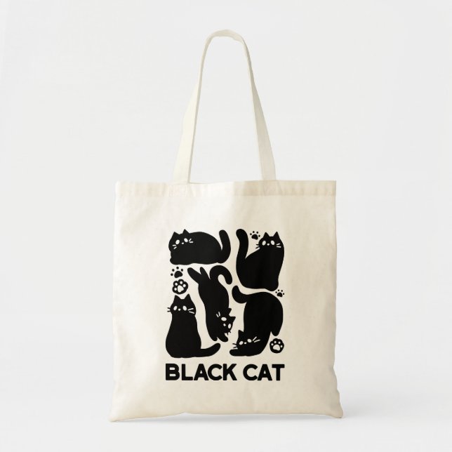 Bolso De Tela Silhouettes de gato negro - Diseño felino lindo (Frente)