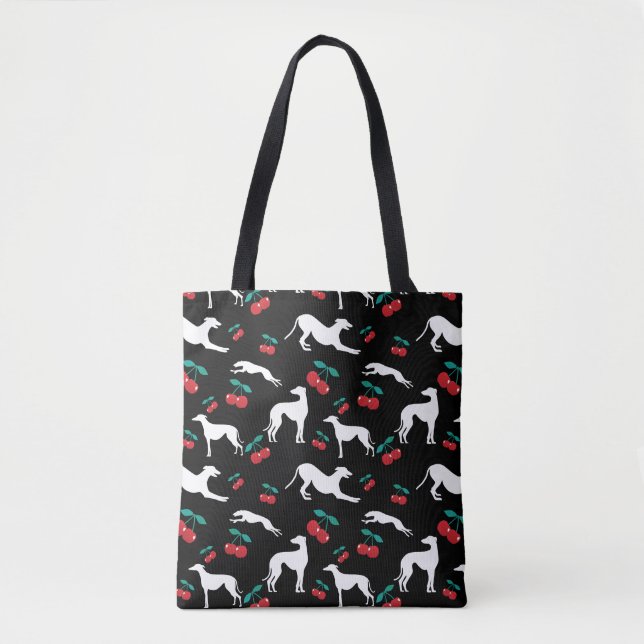 Bolso De Tela Silhouettes de Greyhound con motivo de cereza (Anverso)