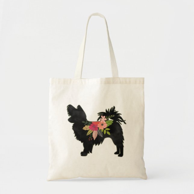 Bolso De Tela Silky Chihuahua Perro Raza Silhouette Floral Boho (Frente)