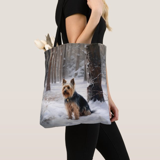 Bolso De Tela Silky Terrier deja que nieve Navidades (Detalle)