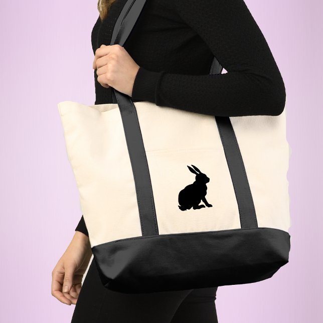 Bolso De Tela Sillhouette Sitting Sitting Rabbit Tall Oars (Minimalist black sitting rabbit in silhouette form on tote bag.)