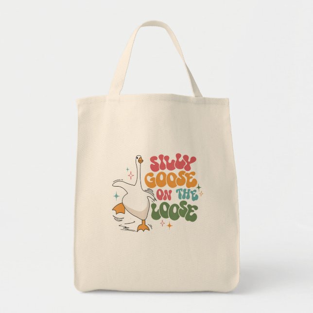 Bolso De Tela Silly Goose En El Suave Retro Groovy Silly Goose (Frente)