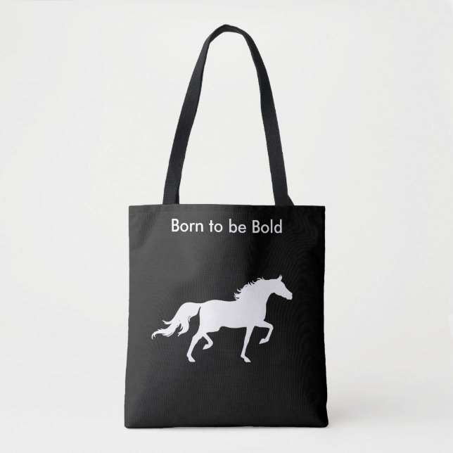 Bolso De Tela Silueta audaz de caballo blanco sobre negro (Anverso)