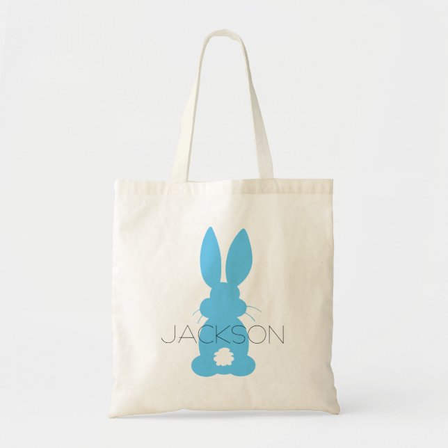 Bolso De Tela Silueta azul Pascua del conejito personalizada (Frente)