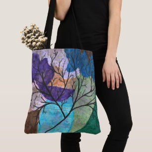 Bolso De Tela Silueta de árbol abstracto sobre acuarela colorida