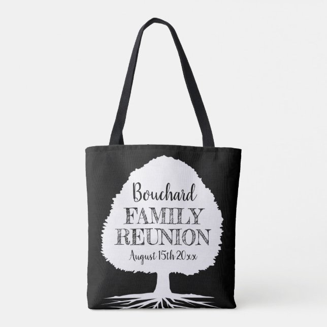 Bolso De Tela Silueta de árbol de reunificación familiar de nomb (Reverso)