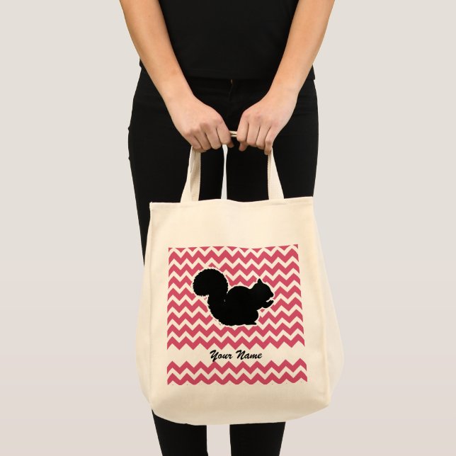 Bolso De Tela Silueta de ardilla con patrón de cheurón rosa (Anverso (producto))