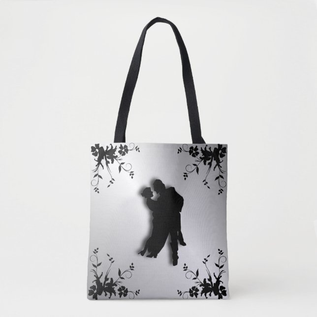 Bolso De Tela Silueta de bailarines de tango 1 plata (Anverso)