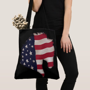 Bolso De Tela Silueta de cabeza de caballo de bandera americana