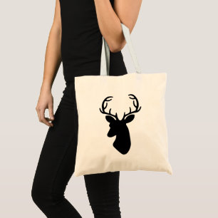 Bolso De Tela Silueta De Cabeza De Venado En Negro