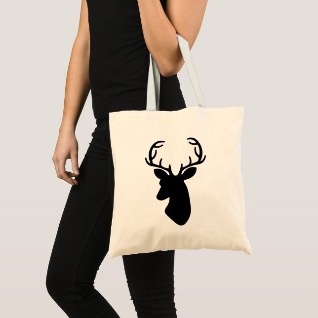 Bolso De Tela Silueta De Cabeza De Venado En Negro (Anverso (producto))
