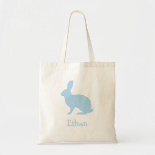 Bolso De Tela Silueta de conejo azul pastel con nombre Pascua