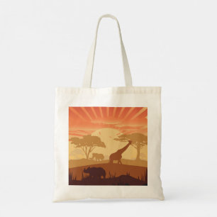 Bolso De Tela Silueta de Fauna del Atardecer en Safari Boho Natu