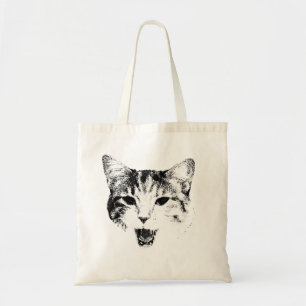 Bolso De Tela Silueta de gato bostezando – Edición Minimal Sass
